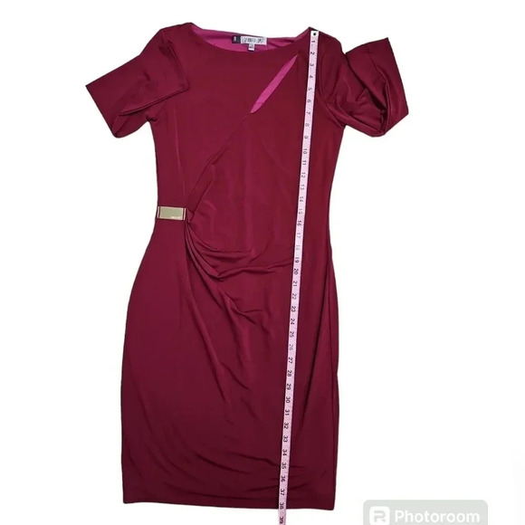 JLO Jennifer Lopez Cut Out Cocktail Faux Wrap Dress Small Red Party Date Formal - Picture 6 of 6